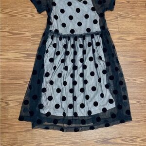H&M Black Sheer Polka Dot Girls Dress w/ Slip Party Church Easter 9/10 Medium